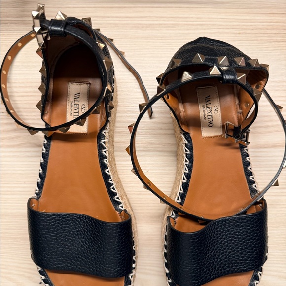 Valentino Garavani Shoes - Valentino Garavani Black Studded Leather Espadrille Sandals
